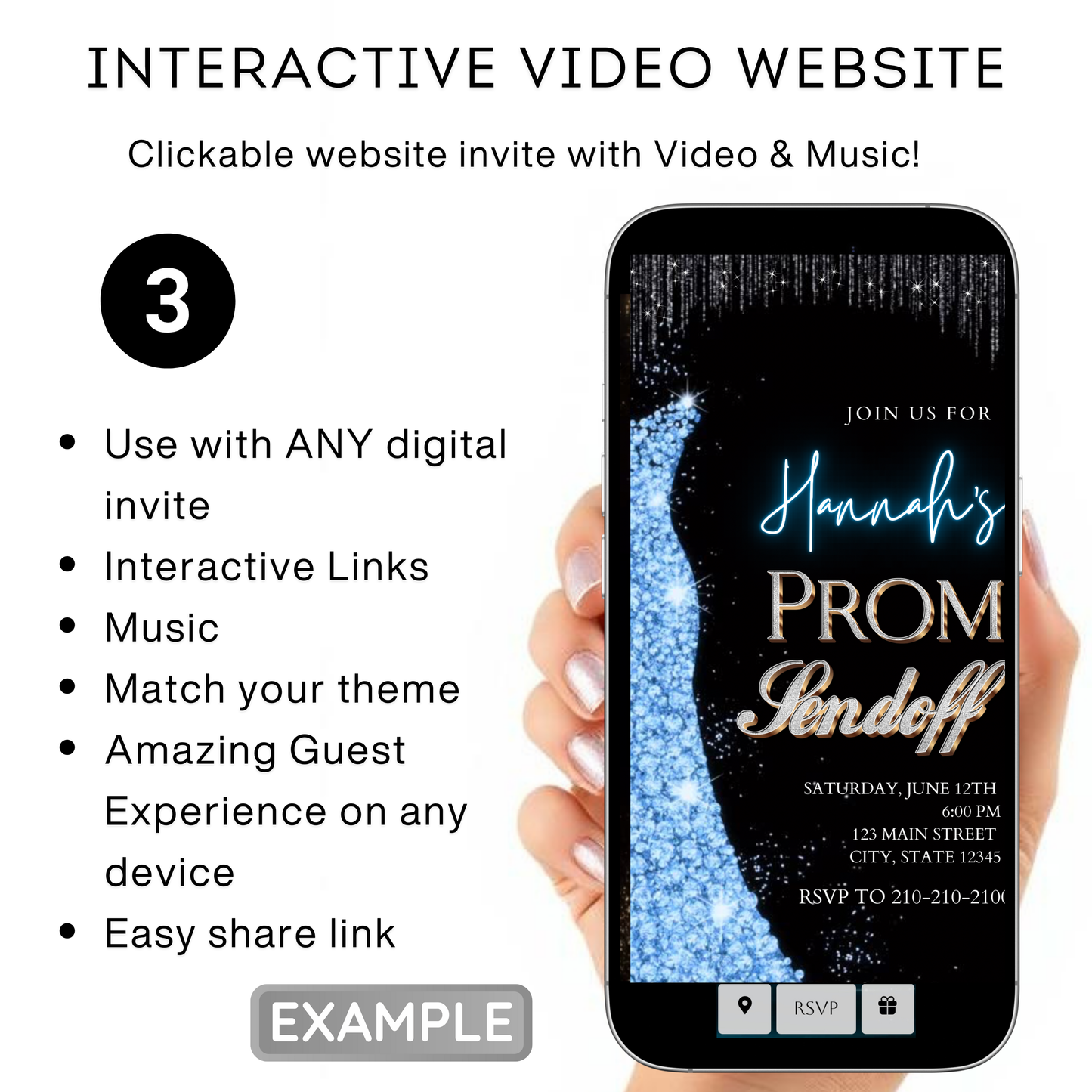 Blue Prom Send Off Video Invitation – Editable Canva Animated Invite