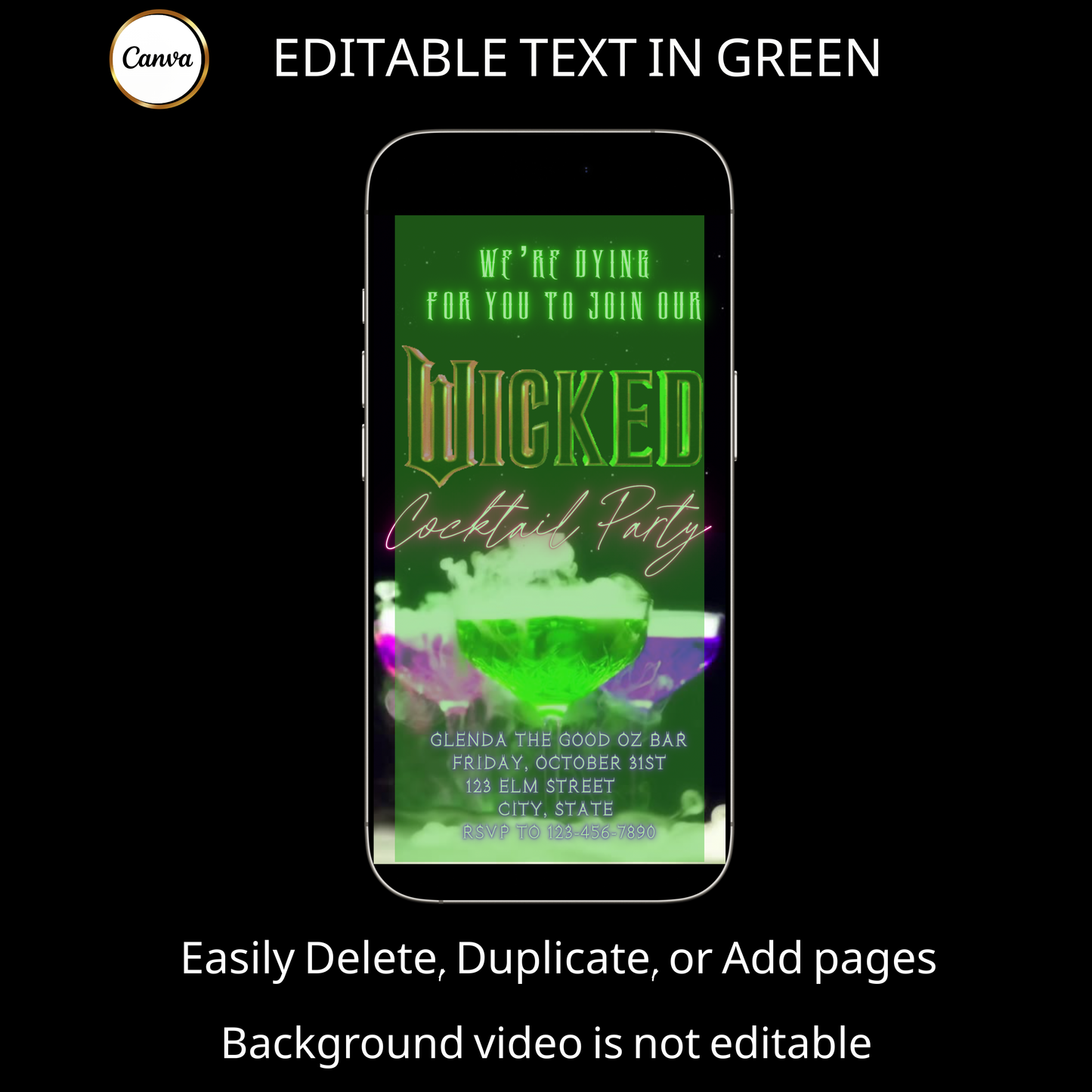 Halloween Video Invitation, Wicked Animated Invite, Editable Halloween Party Mobile Evite