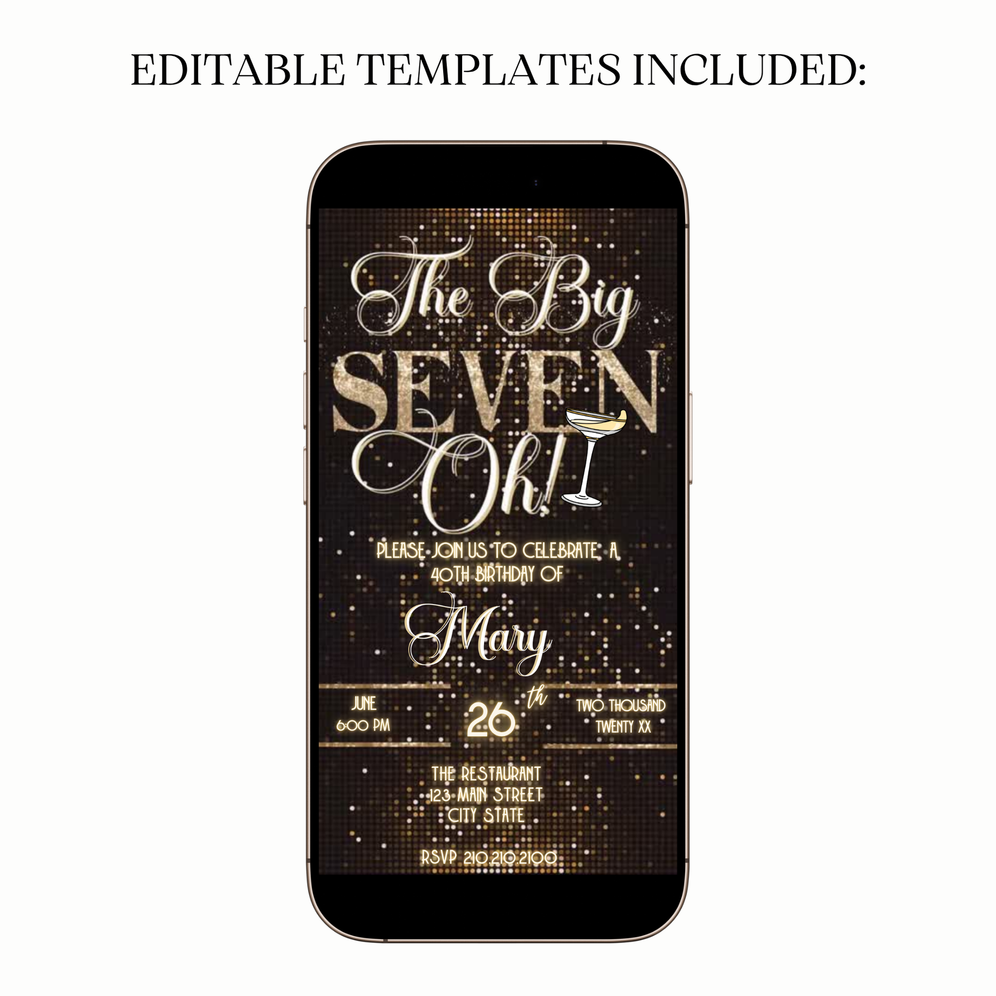 The Big Seven-Oh 70th Birthday Video Invitation — Elegant Gold Glam Design for Mobile Sharing