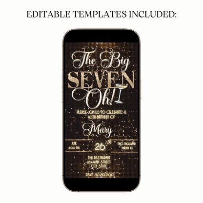 The Big Seven-Oh 70th Birthday Video Invitation — Elegant Gold Glam Design for Mobile Sharing