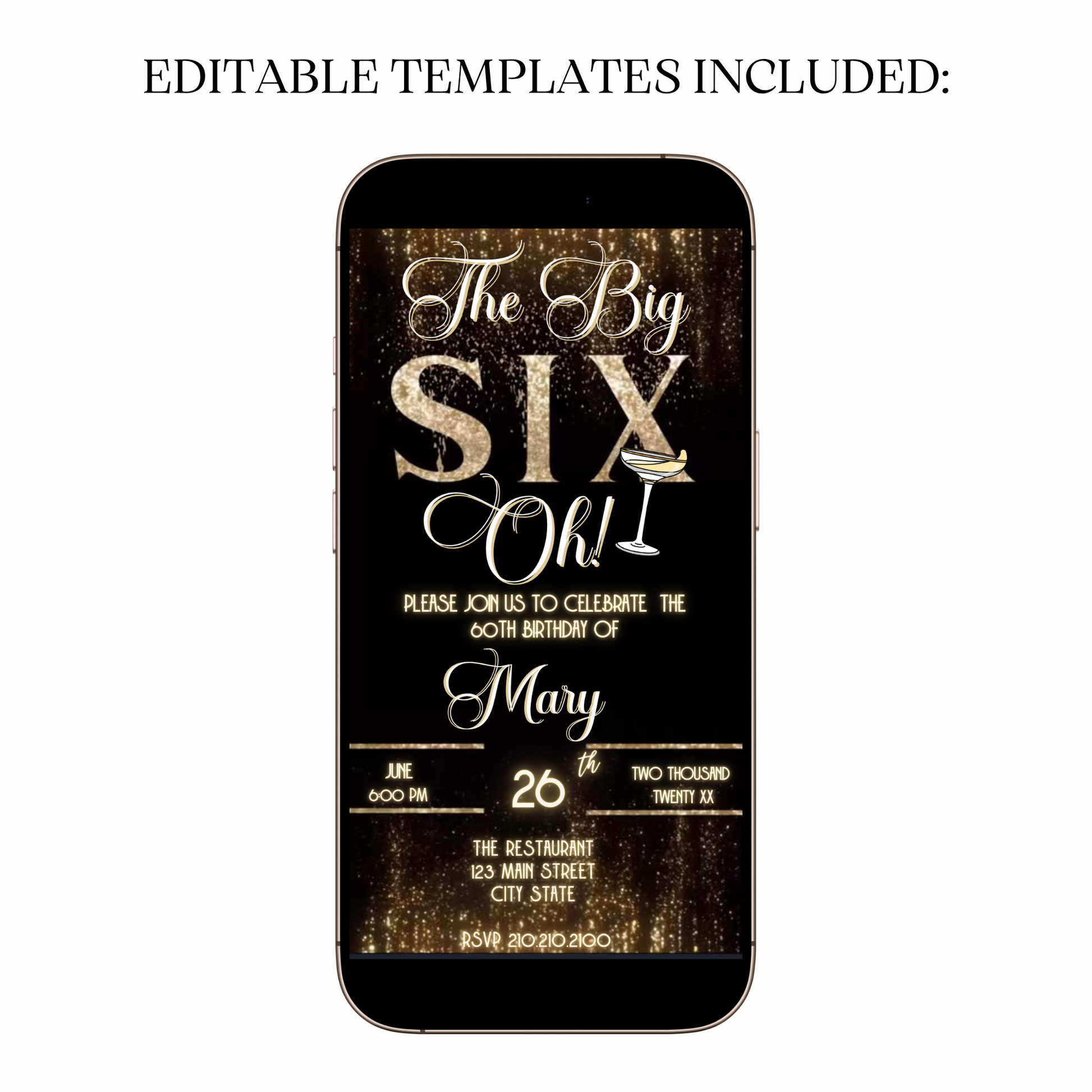 Gold Sparkle and Bubbles Video Invitation for Mobile Sharing