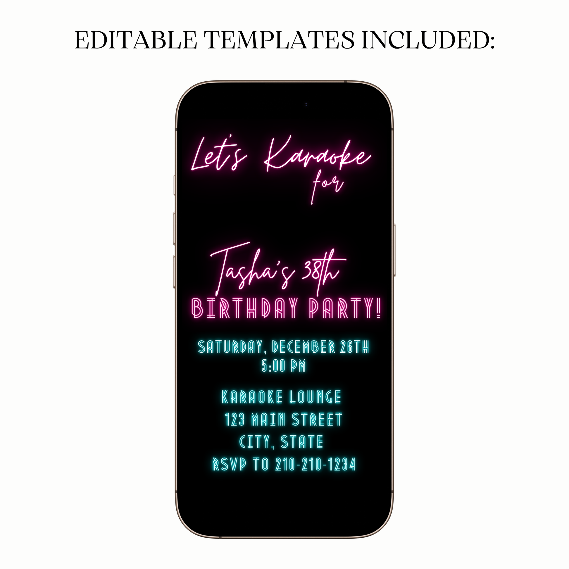 Animated Neon Karaoke Night Digital Video Invitation Evite
