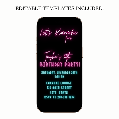 Animated Neon Karaoke Night Digital Video Invitation Evite