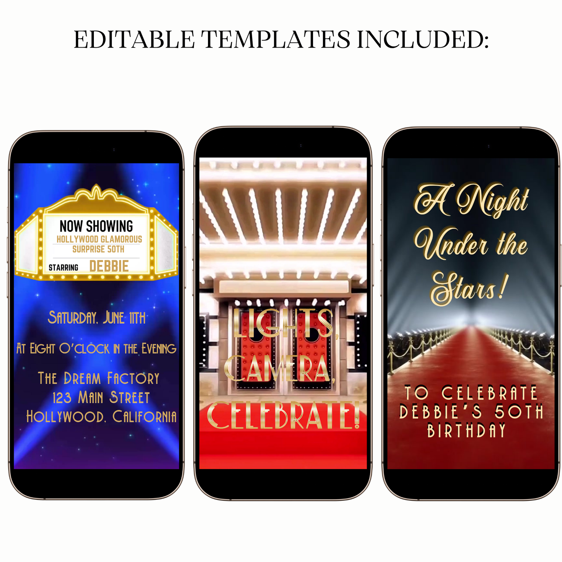 Animated red carpet Hollywood digital video party invitation