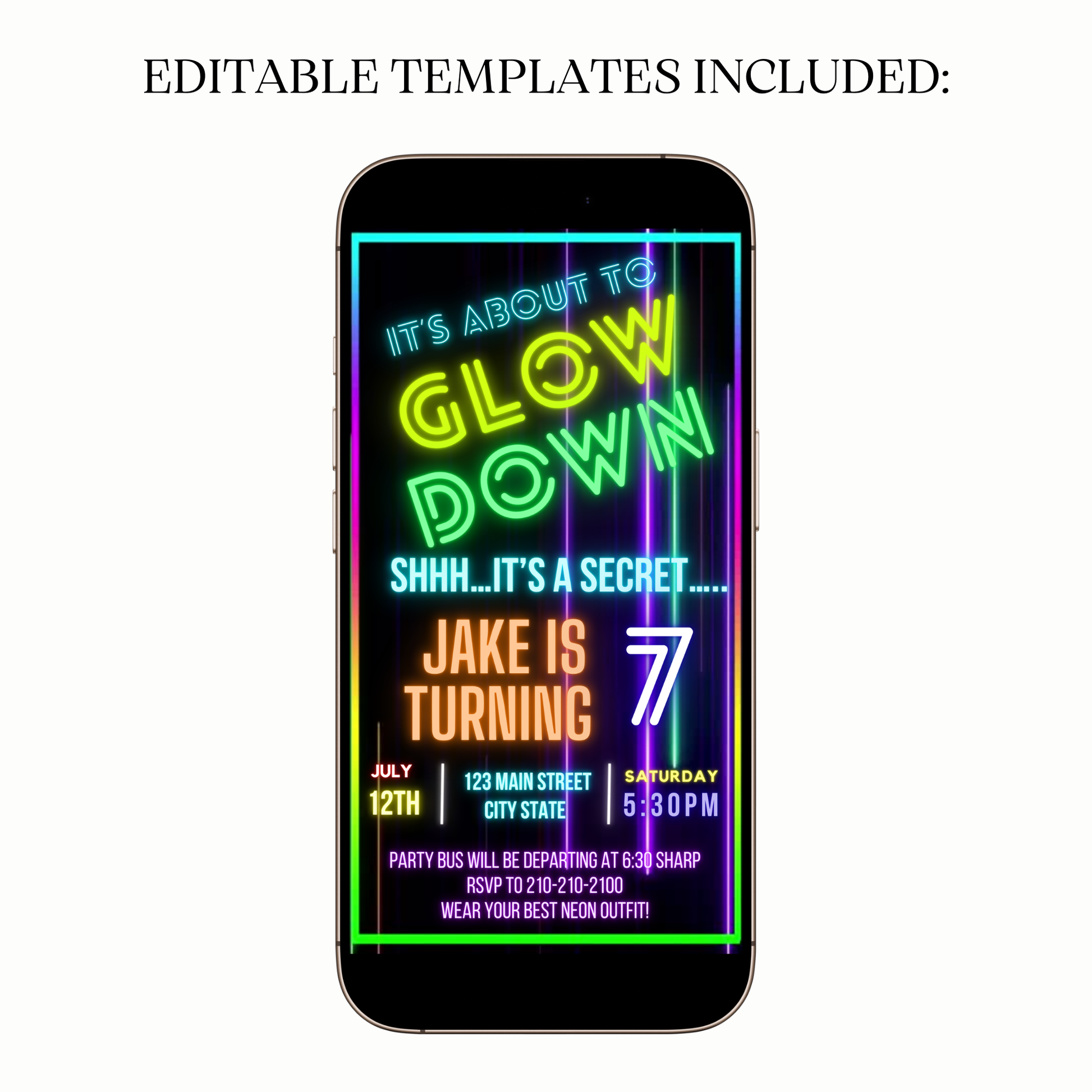 Neon Glow Down digital invite shared on WhatsApp