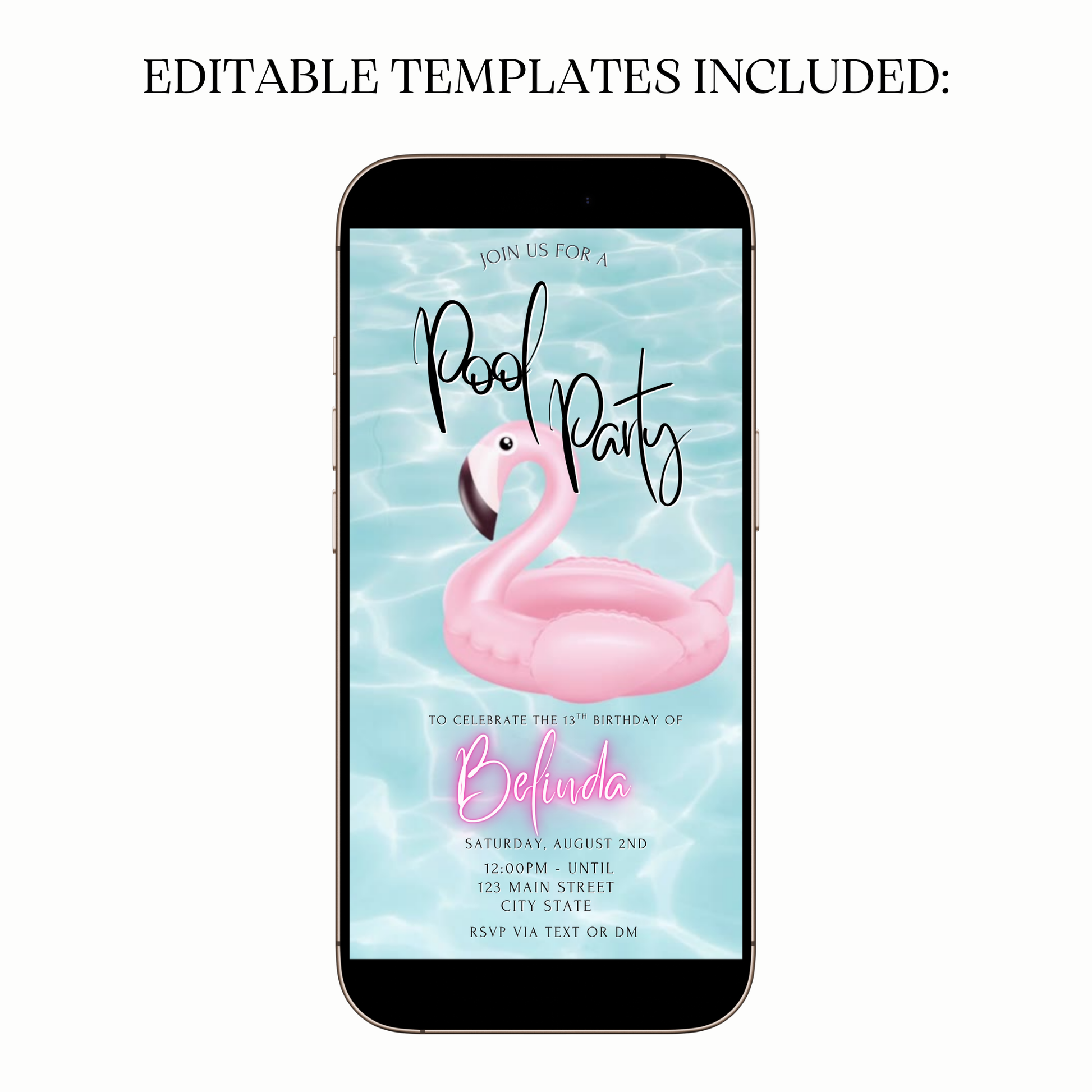 Pink Flamingo Pool Video Invitation for Mobile Sharing