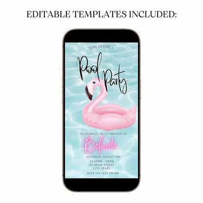 Pink Flamingo Pool Video Invitation for Mobile Sharing