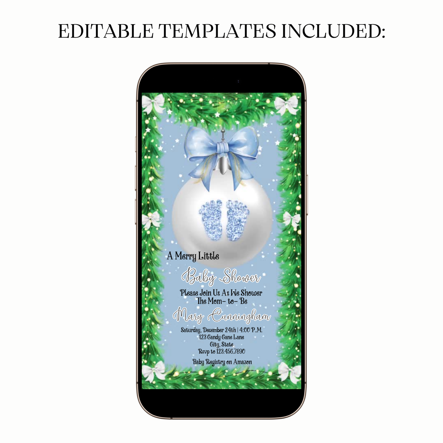 Animated blue ornament digital video party invitation