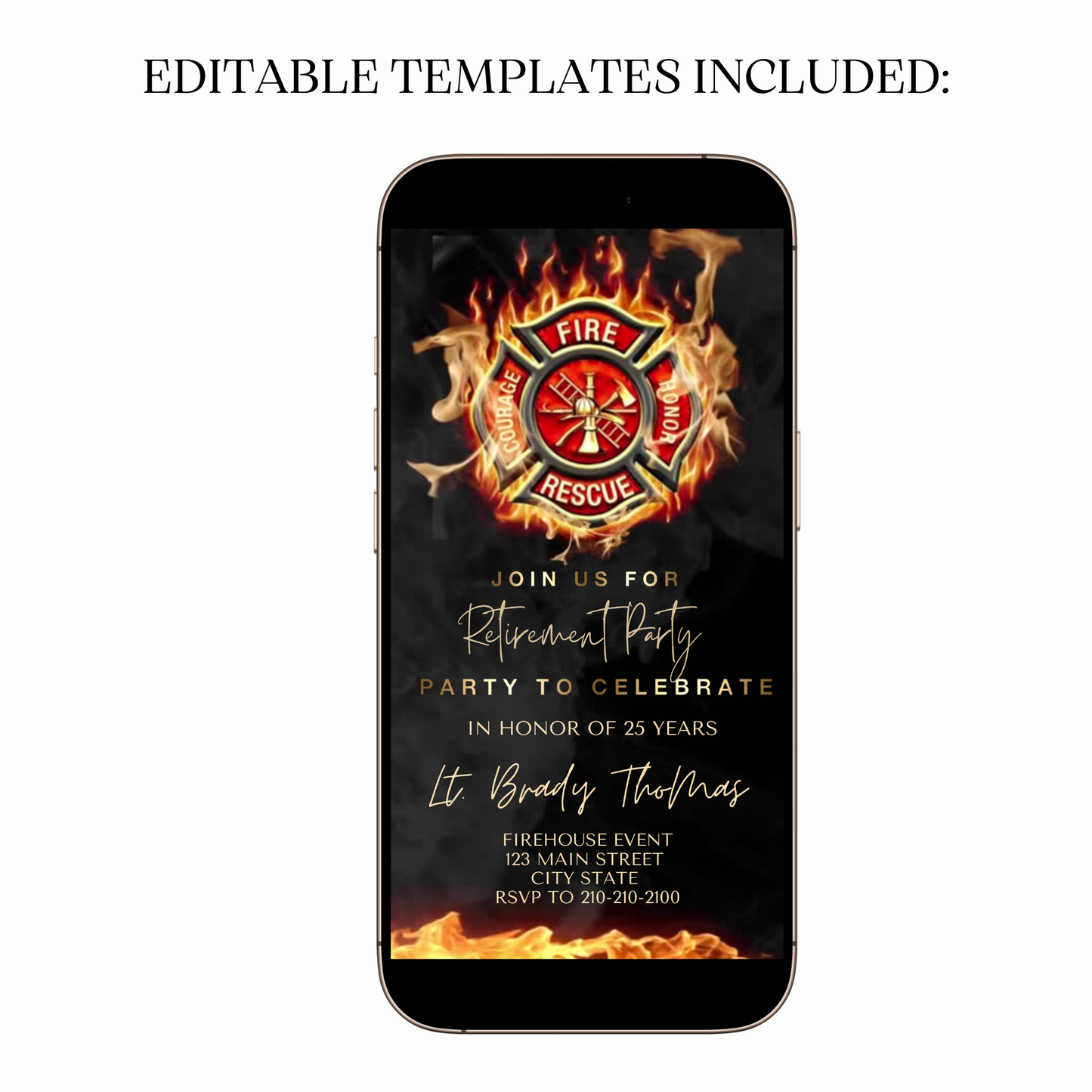 Fireman retirement digital invitation featuring fire station artwork