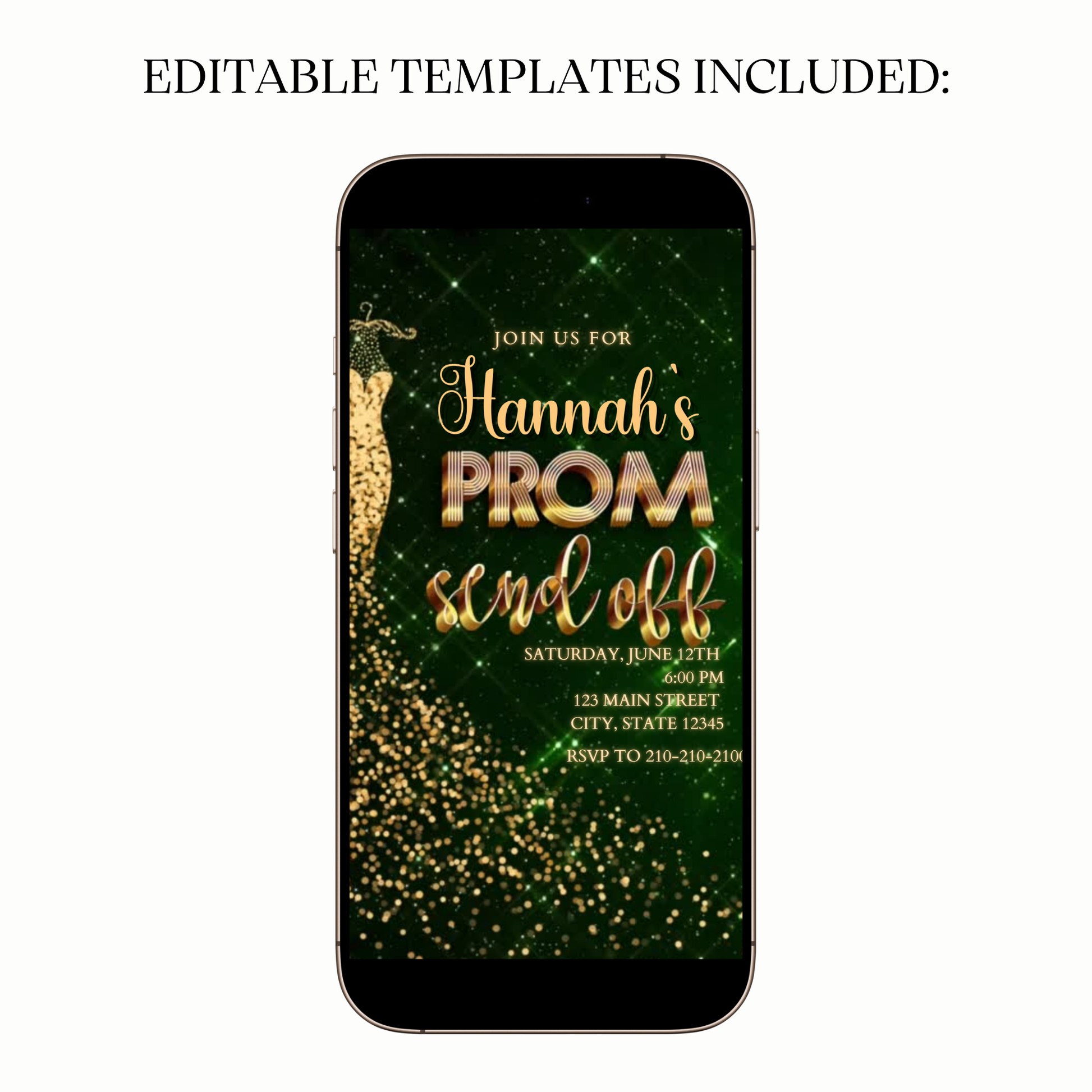 Animated green sequin prom digital video party invitation