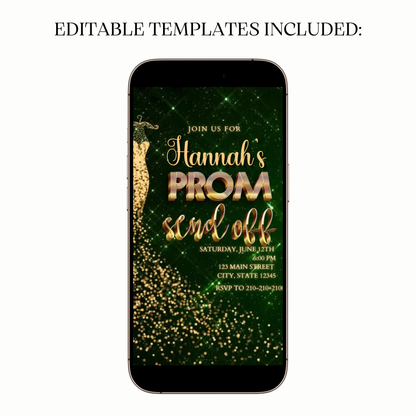 Animated green sequin prom digital video party invitation