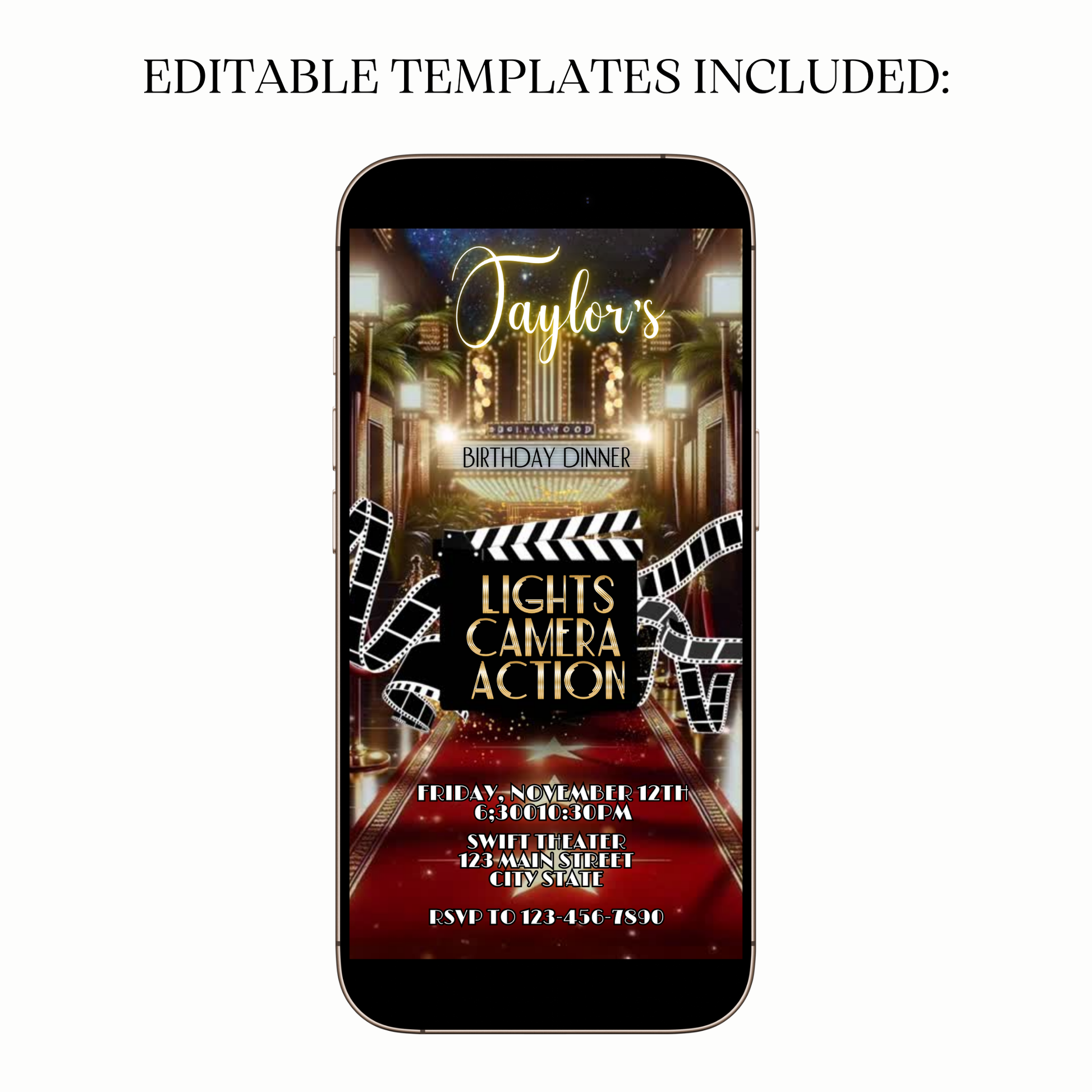 Red carpet dinner party video invitation shared on WhatsApp