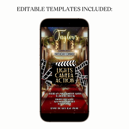 Red carpet dinner party video invitation shared on WhatsApp