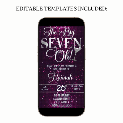Glamorous 70th Birthday Video Invitation – Pink Sparkle & Silver Theme for Mobile Sharing