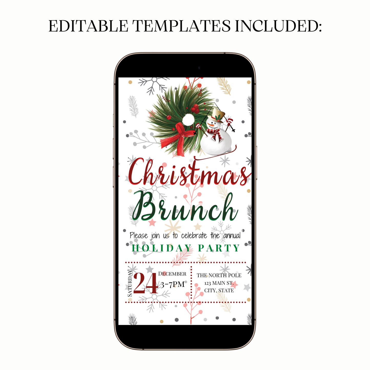 Animated winter wreath digital video party invitation