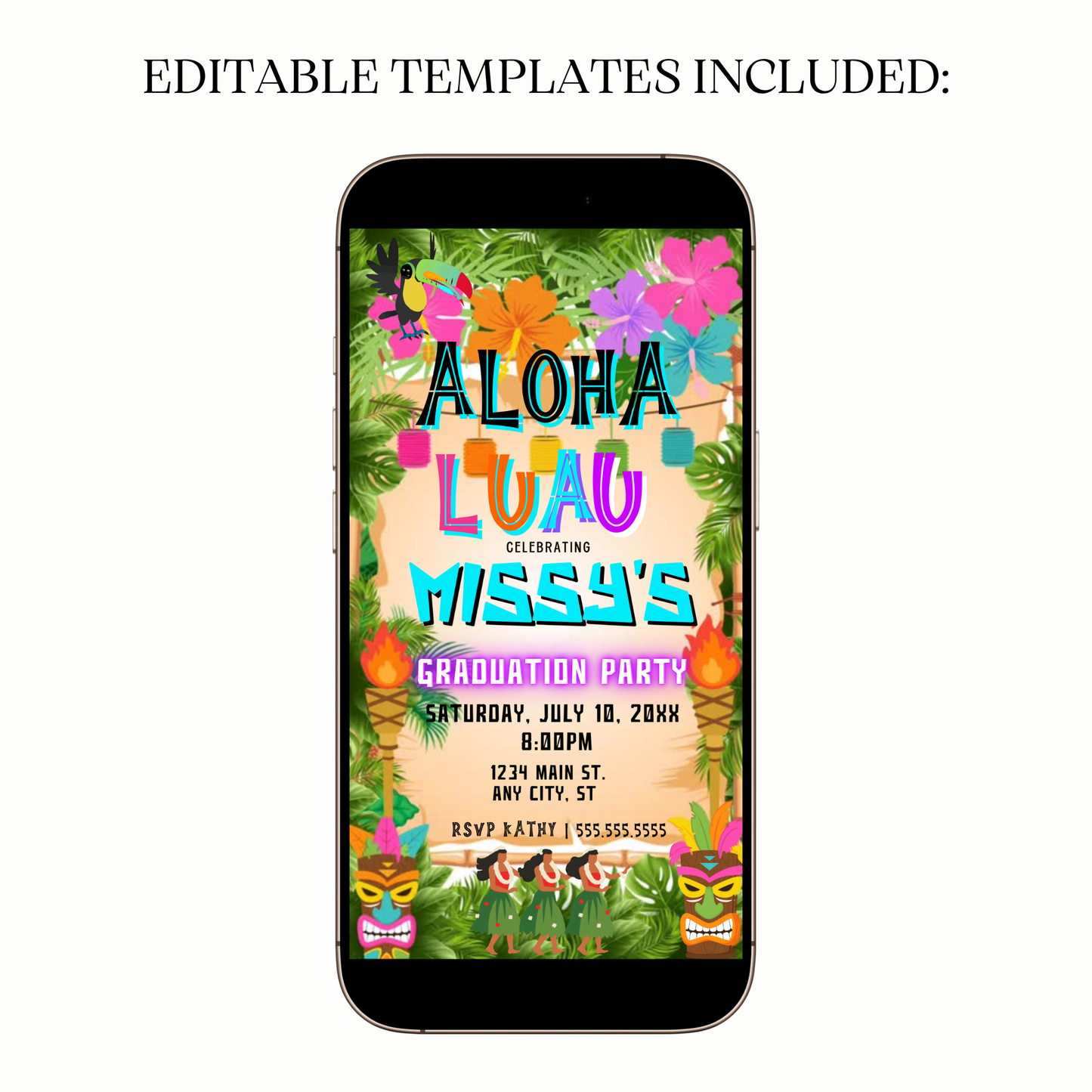 Digital Aloha Luau Graduation Party Video Invitation