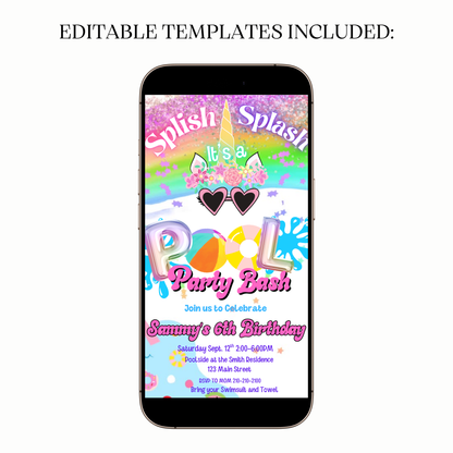 Animated Magical Unicorn Pool Party Bash Video Invitation Evite