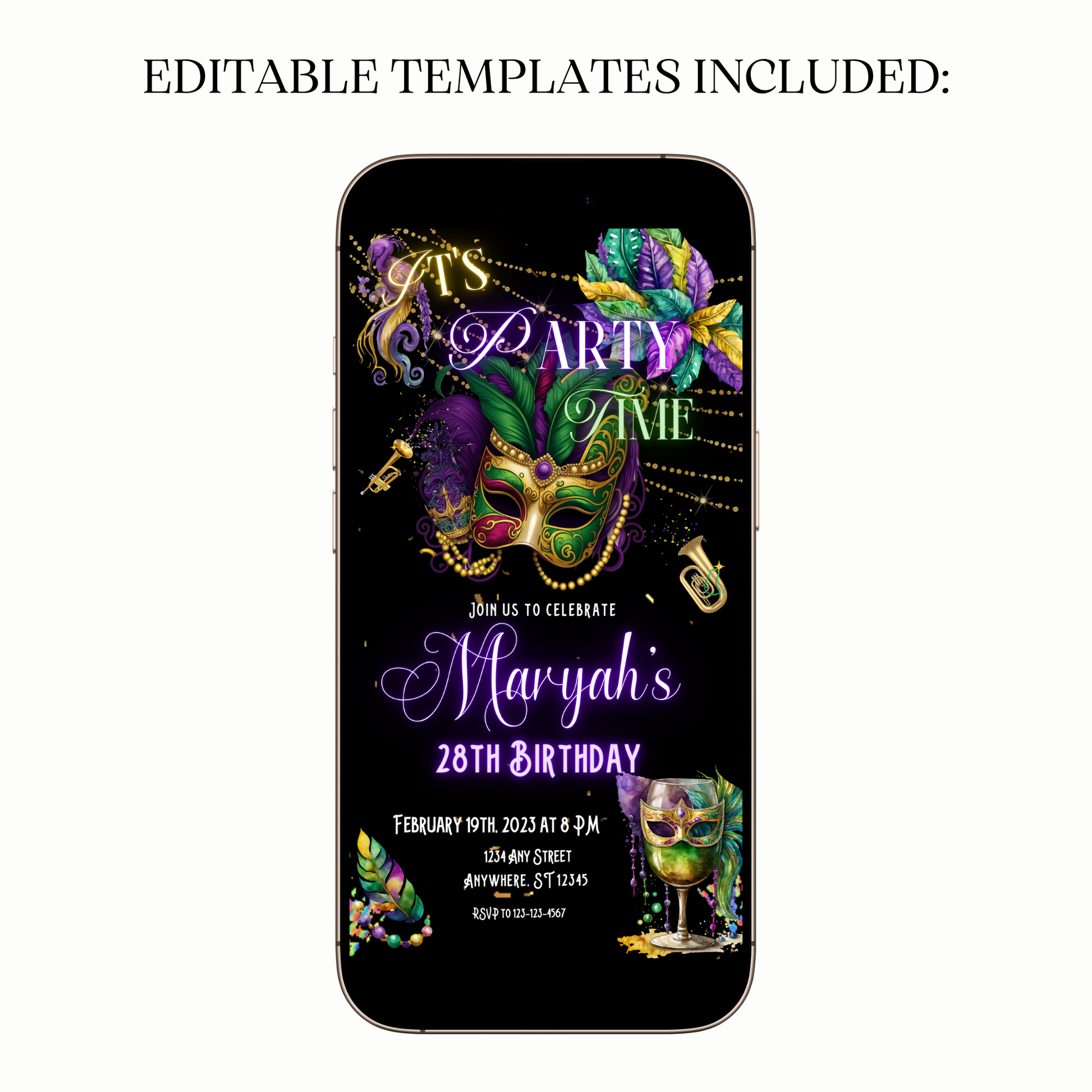 Mardi Gras Mask Video Invitation for Mobile Sharing