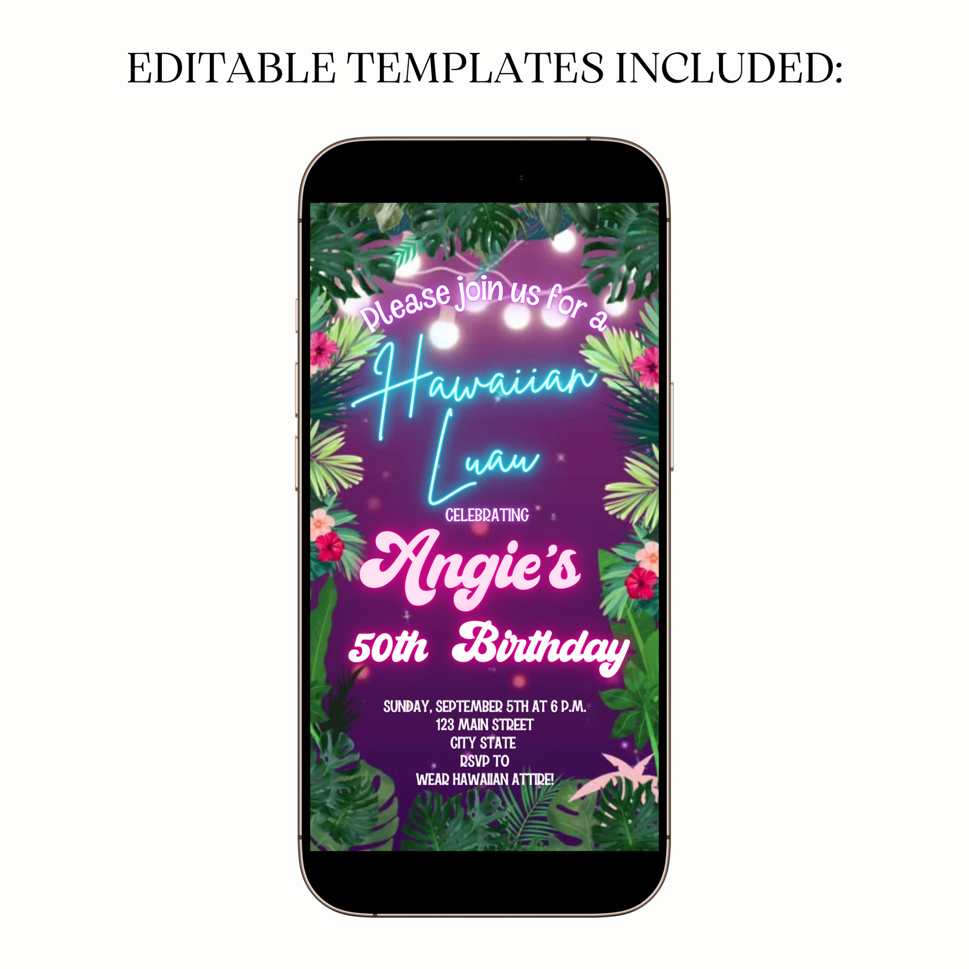 Animated Neon Tropical Luau Party Video Invitation Evite