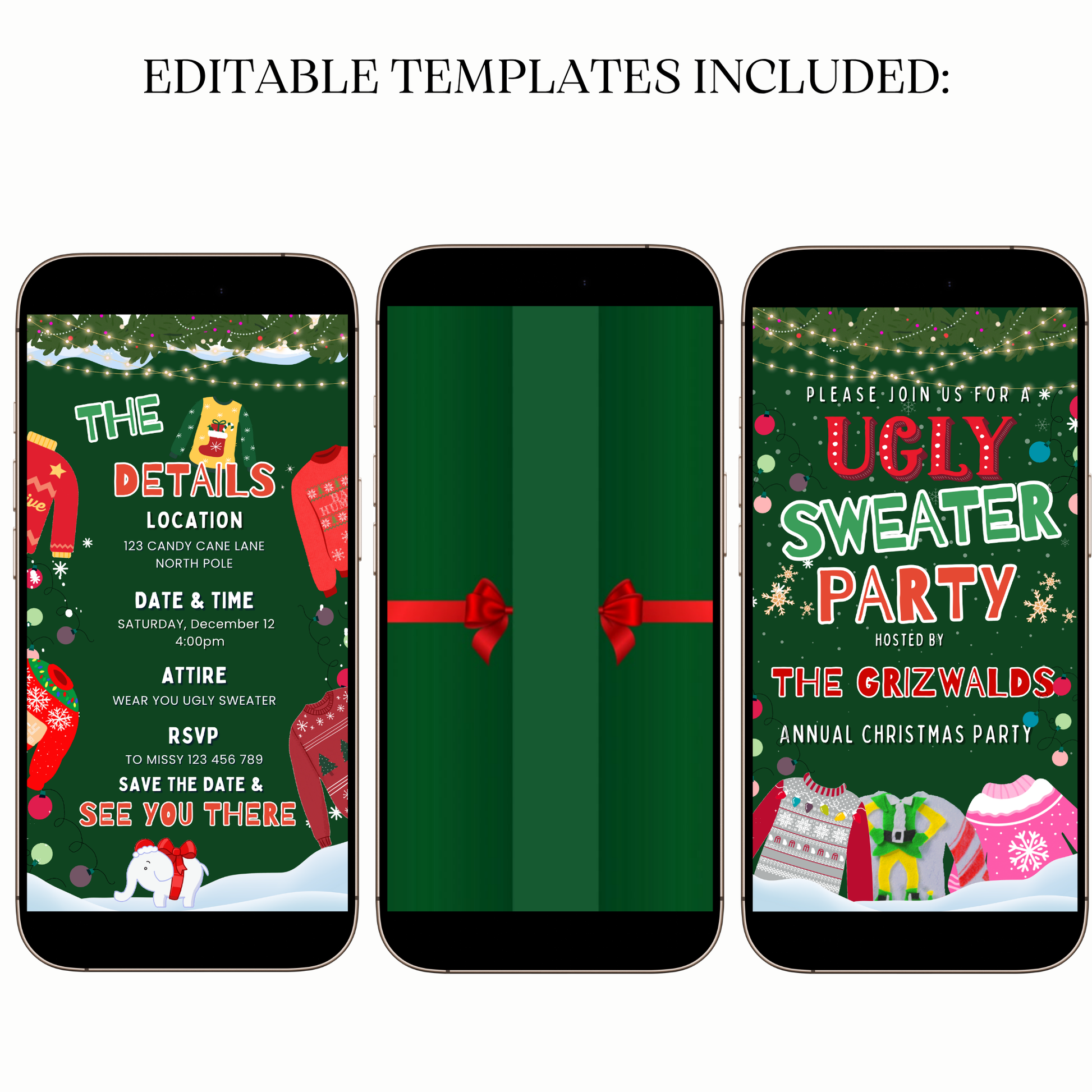Editable ugly sweater Christmas video invitation online