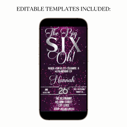 Pink and silver disco Glam Digital Video Invitation for Mobile Sharing