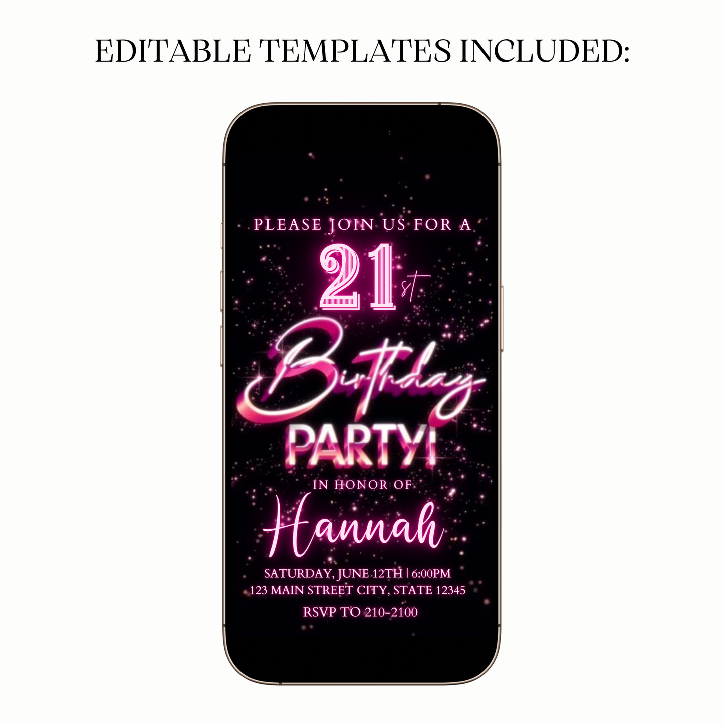 Digital 21st birthday video invitation neon pink