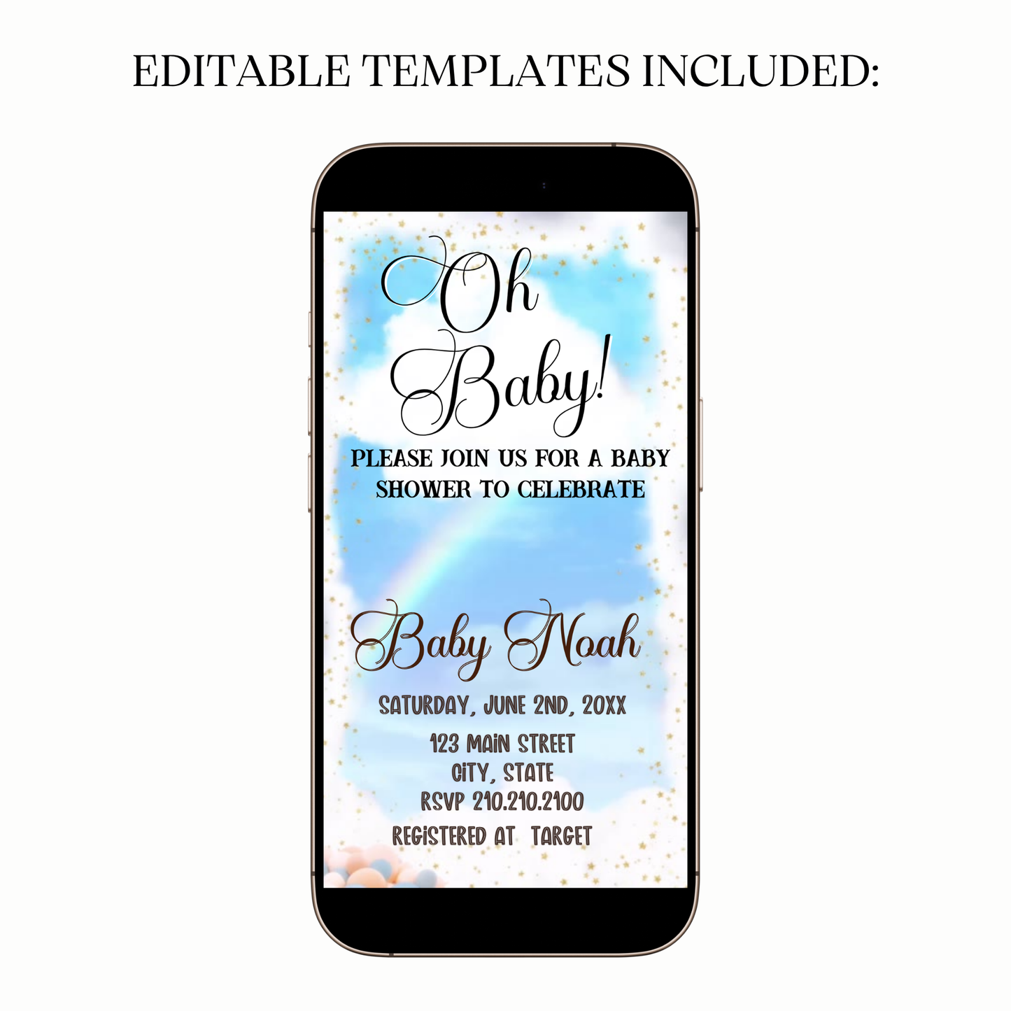 Animated blue watercolor video invitation for baby shower