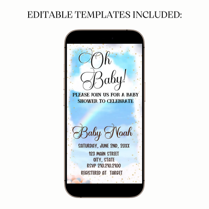 Animated blue watercolor video invitation for baby shower