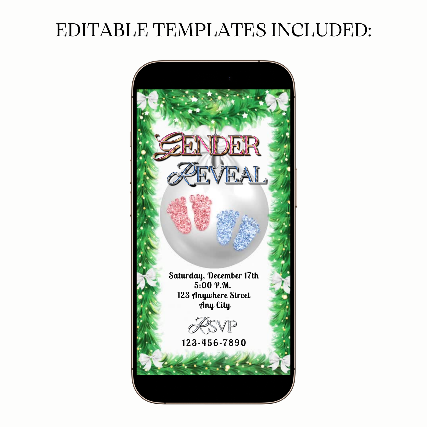 Animated twin gender reveal digital video party invitation