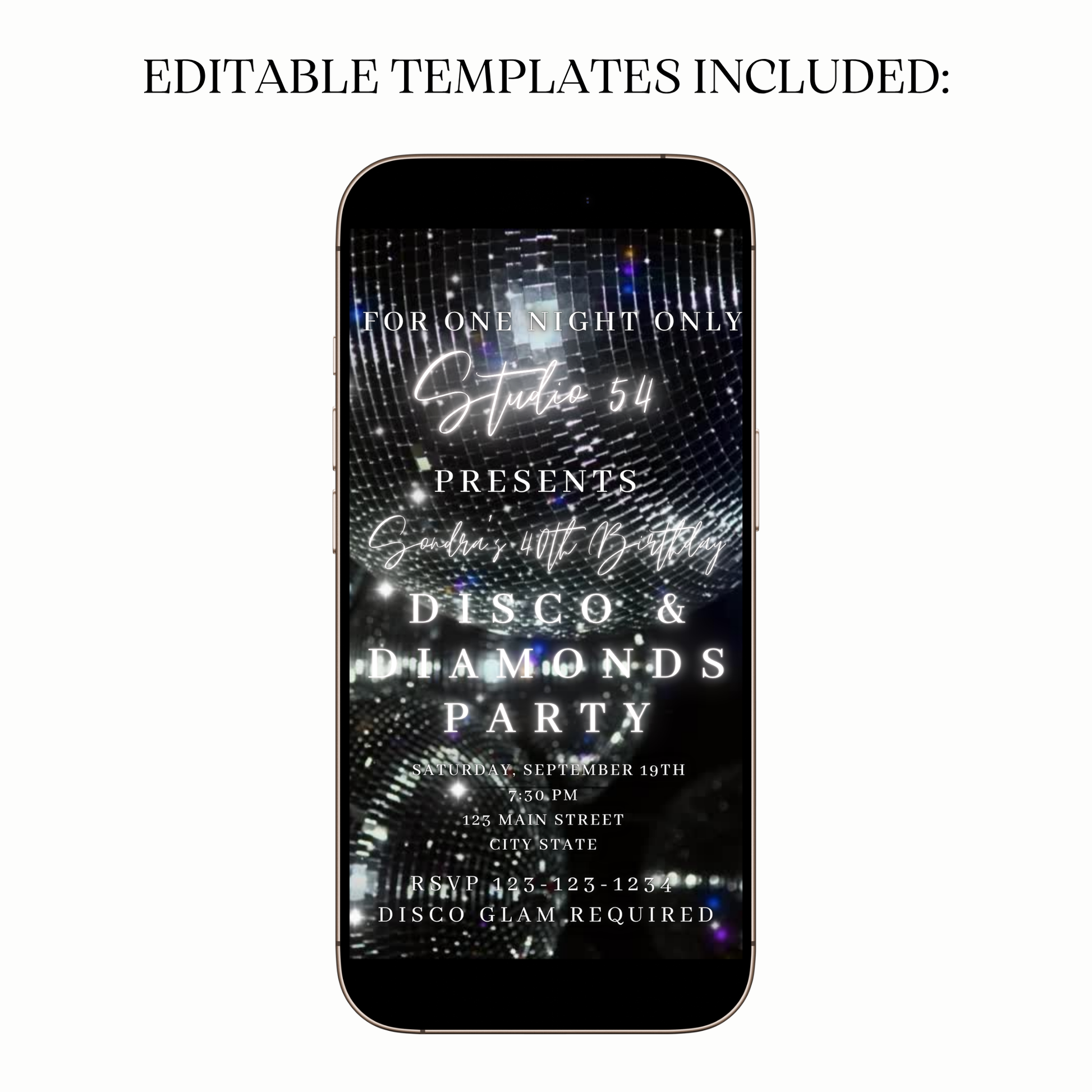 Disco and Diamonds Studio 54 Glam Video Invitation for Mobile Sharing