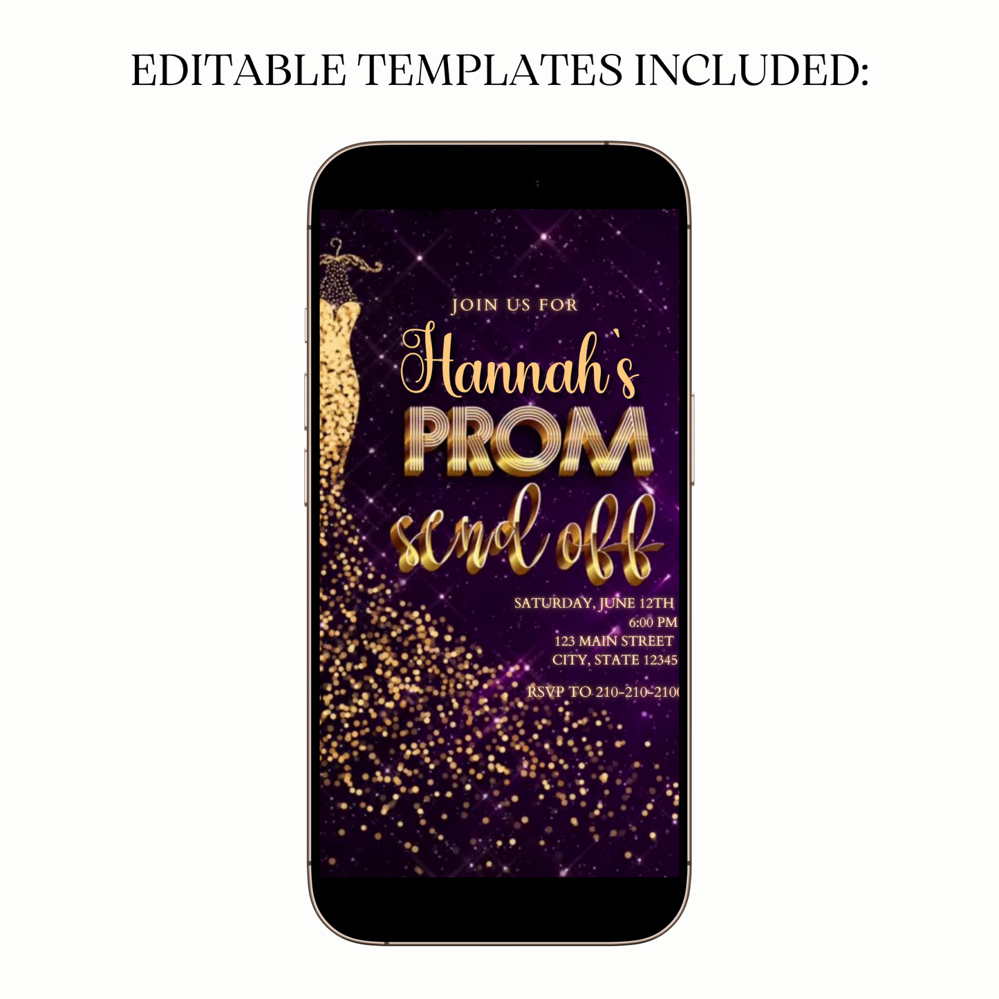 Digital prom video invitation purple starry design