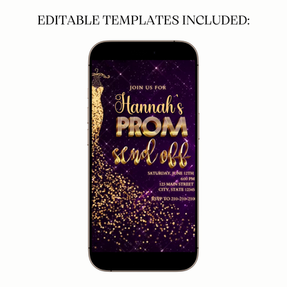 Digital prom video invitation purple starry design