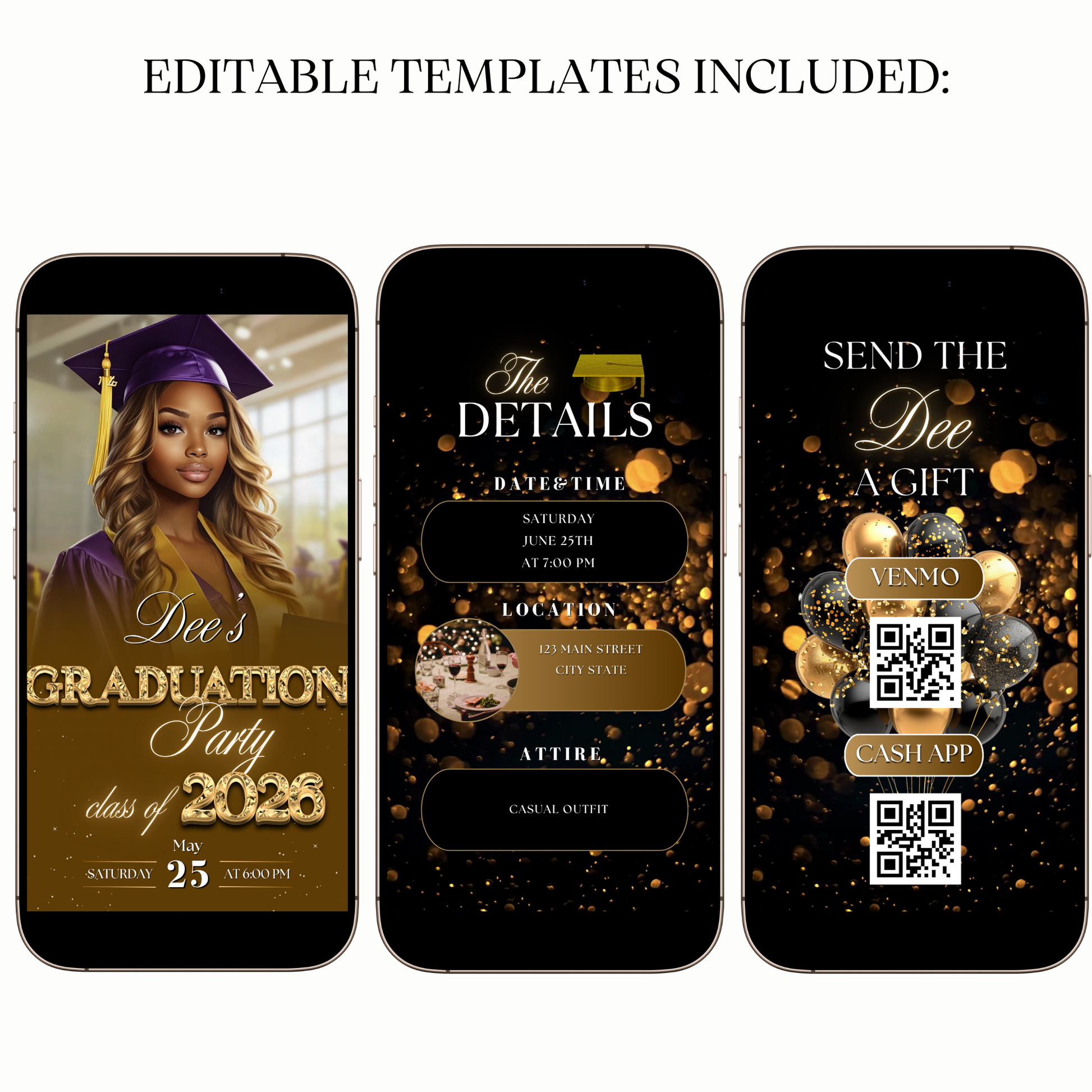 Gold Graduation Party Video Invitation – Class of 2026 Celebration for Mobile Sharing
