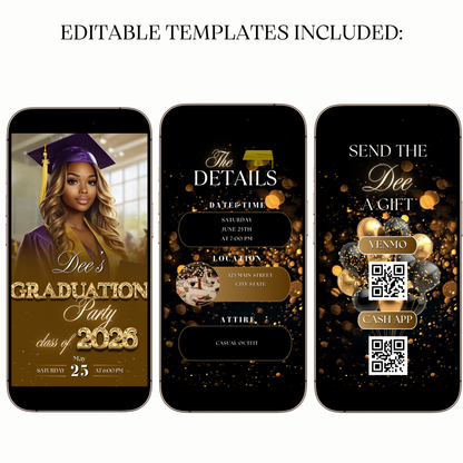 Gold Graduation Party Video Invitation – Class of 2026 Celebration for Mobile Sharing