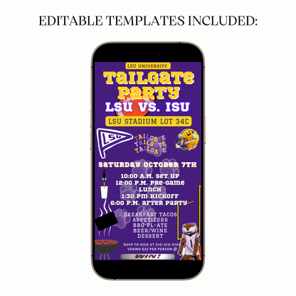 Editable LSU stadium party video invitation online