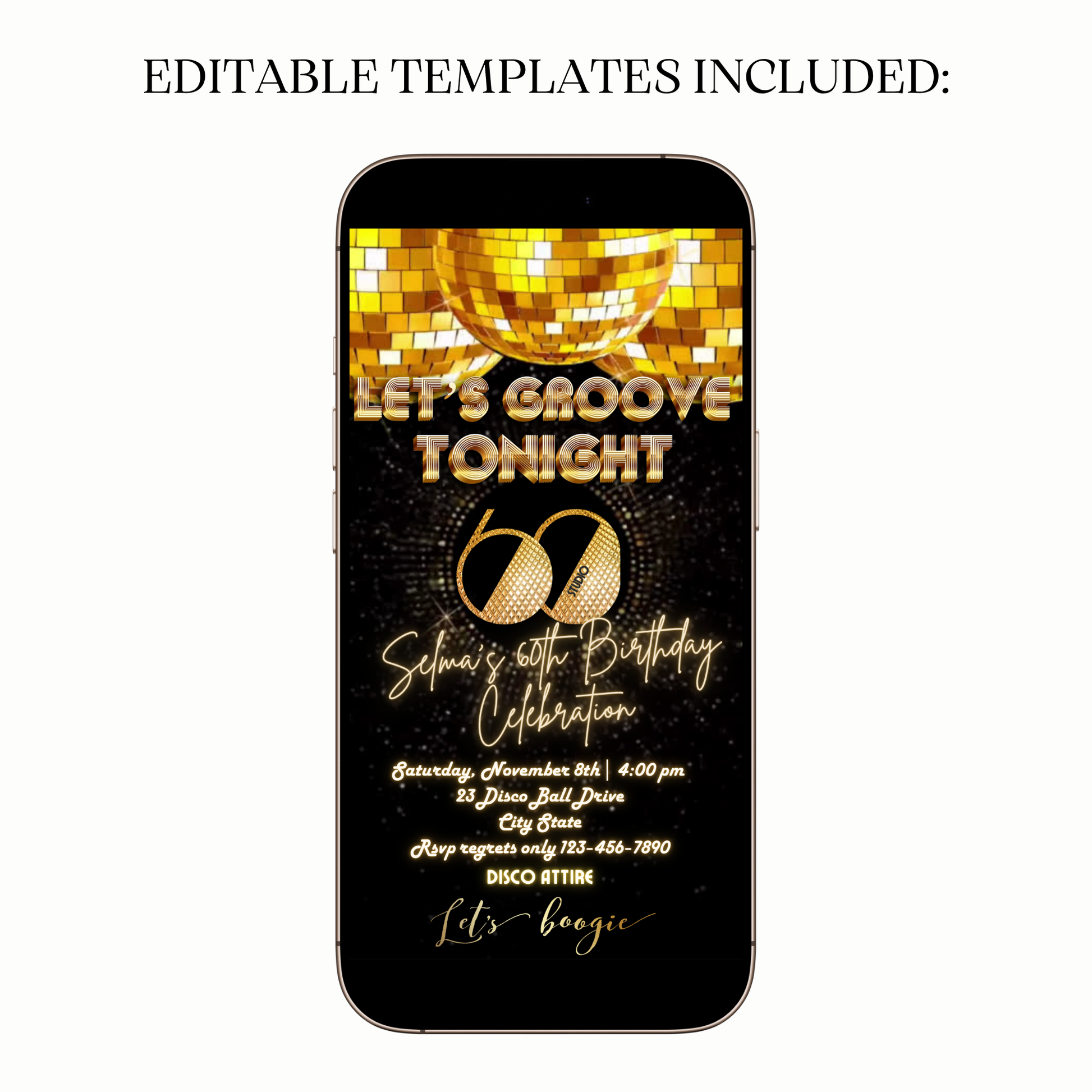 Digital 60th milestone video invitation disco ball