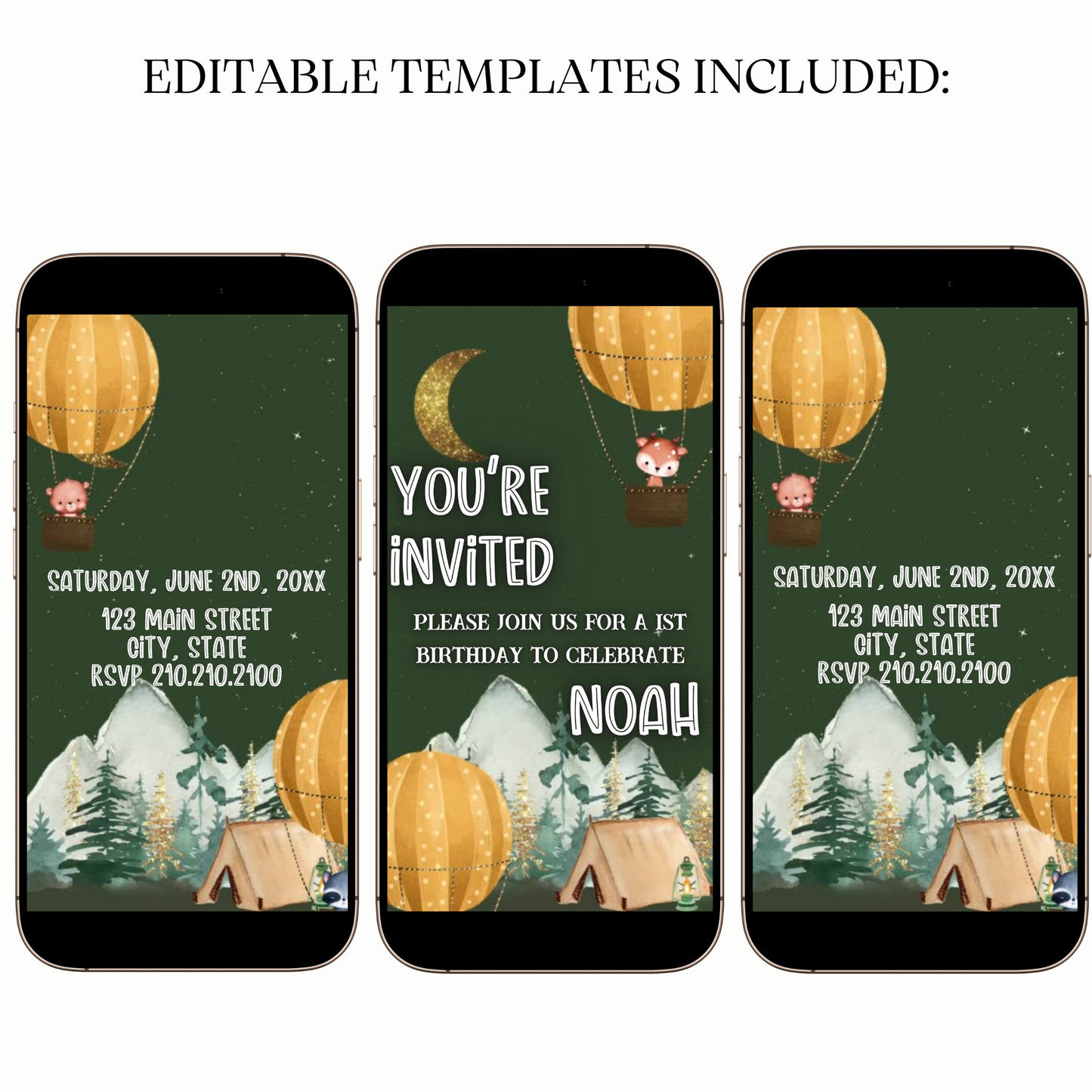Editable hot air balloon birthday video invitation