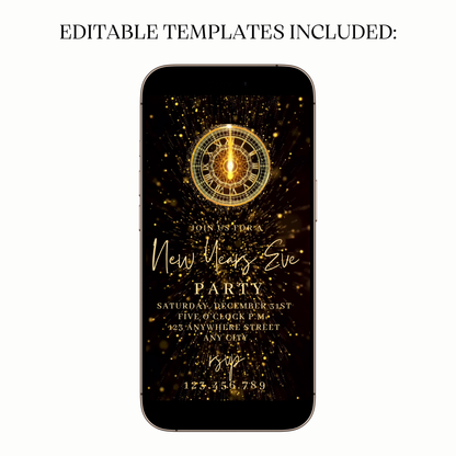 Animated golden fireworks celebration video party invitation