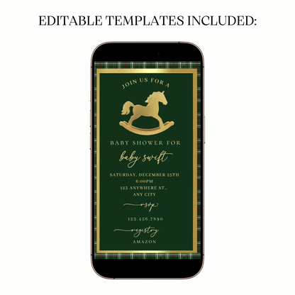 Animated Green RL Horse party video invitation with horse silhouette