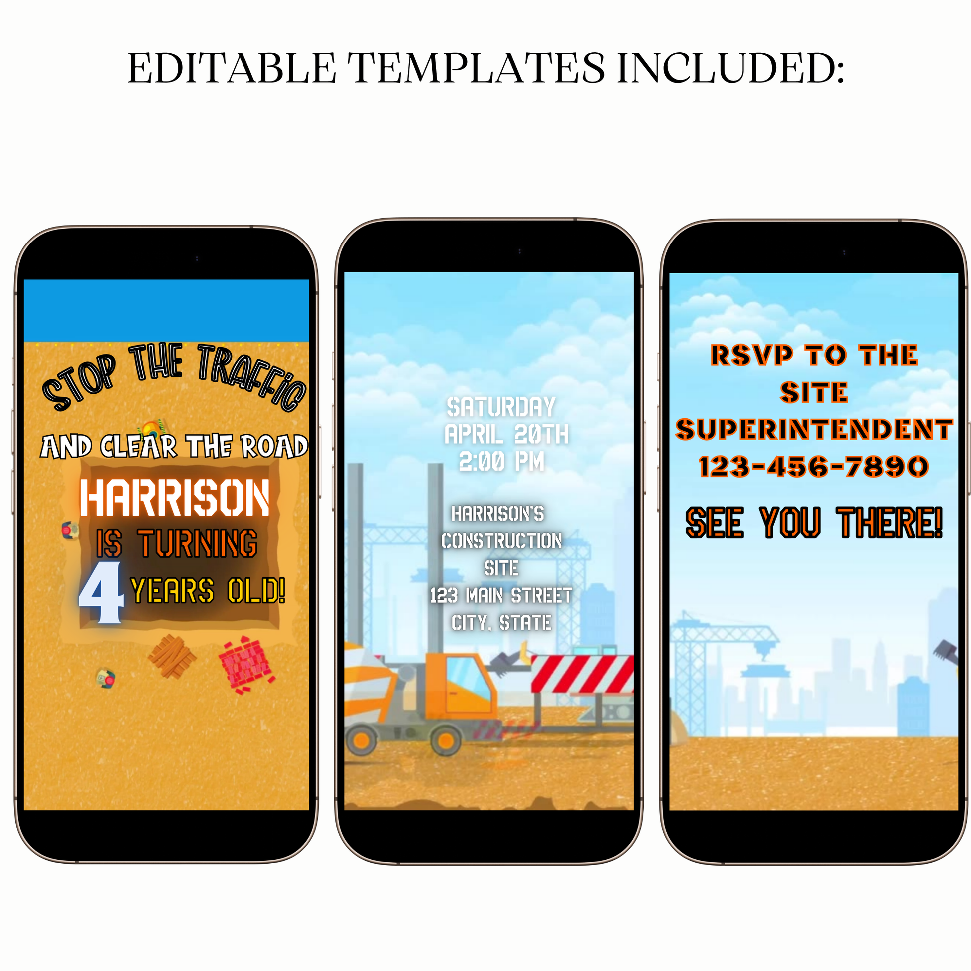 Digital Boys Construction Birthday Video Invitation