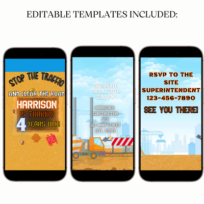 Digital Boys Construction Birthday Video Invitation