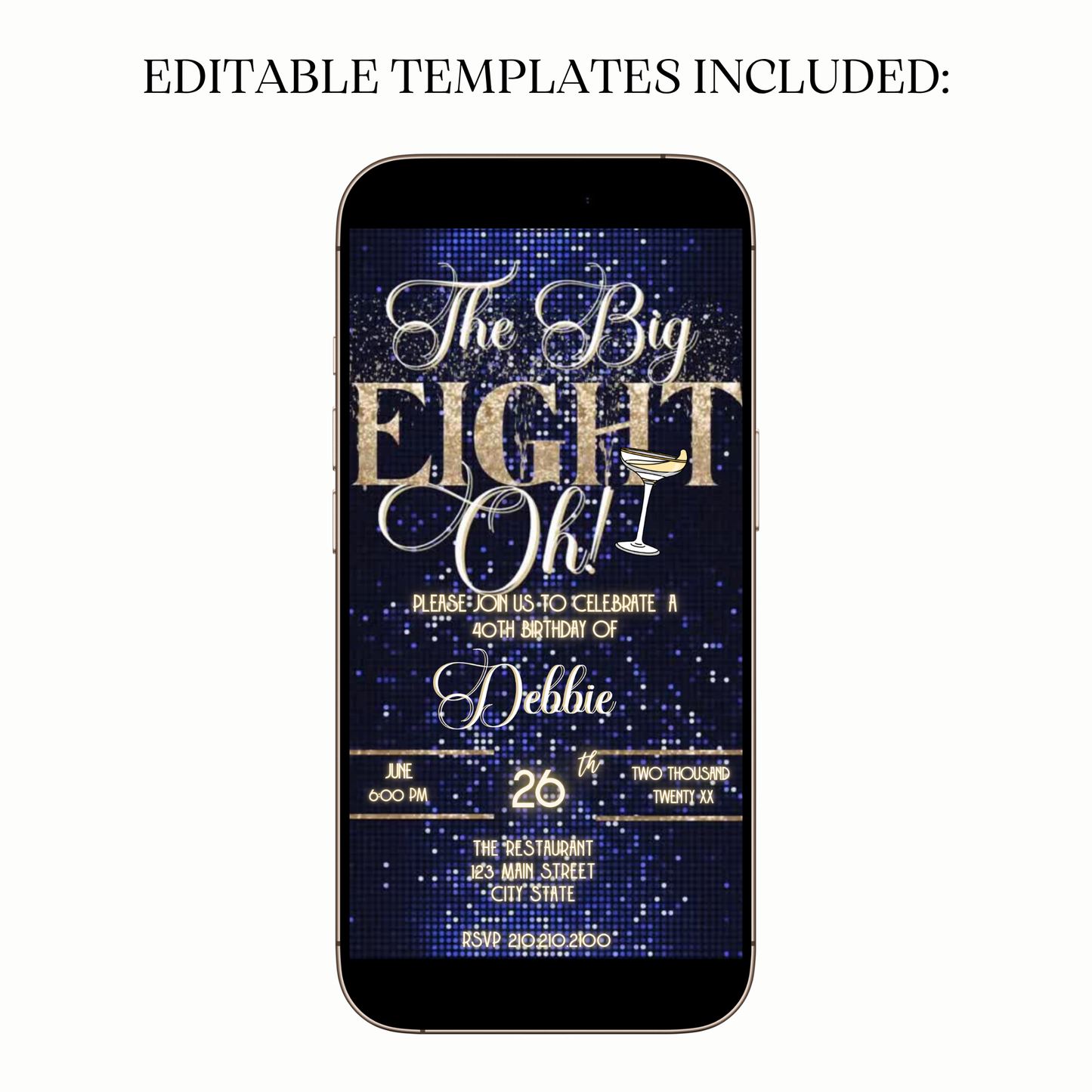 Elegant Gold & Blue 80th Birthday Video Invitation – The Big Eight-Oh Theme for Mobile Sharing