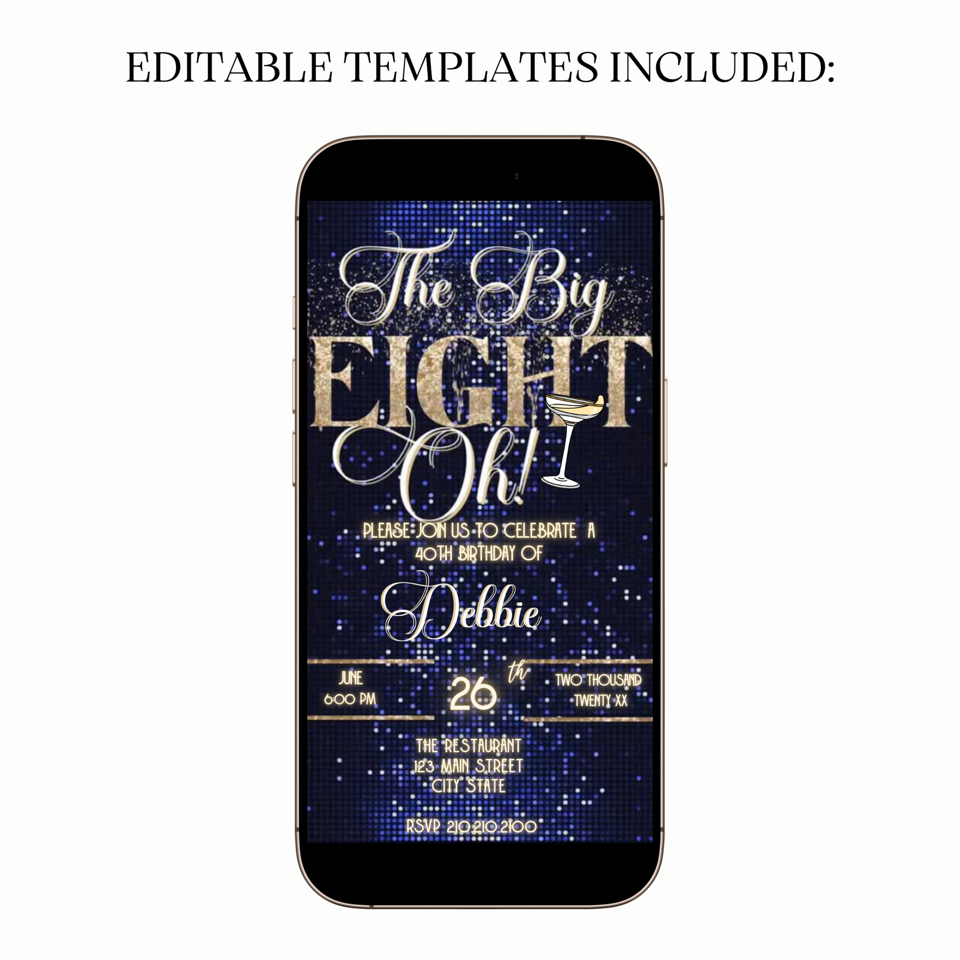 Elegant Gold & Blue 80th Birthday Video Invitation – The Big Eight-Oh Theme for Mobile Sharing