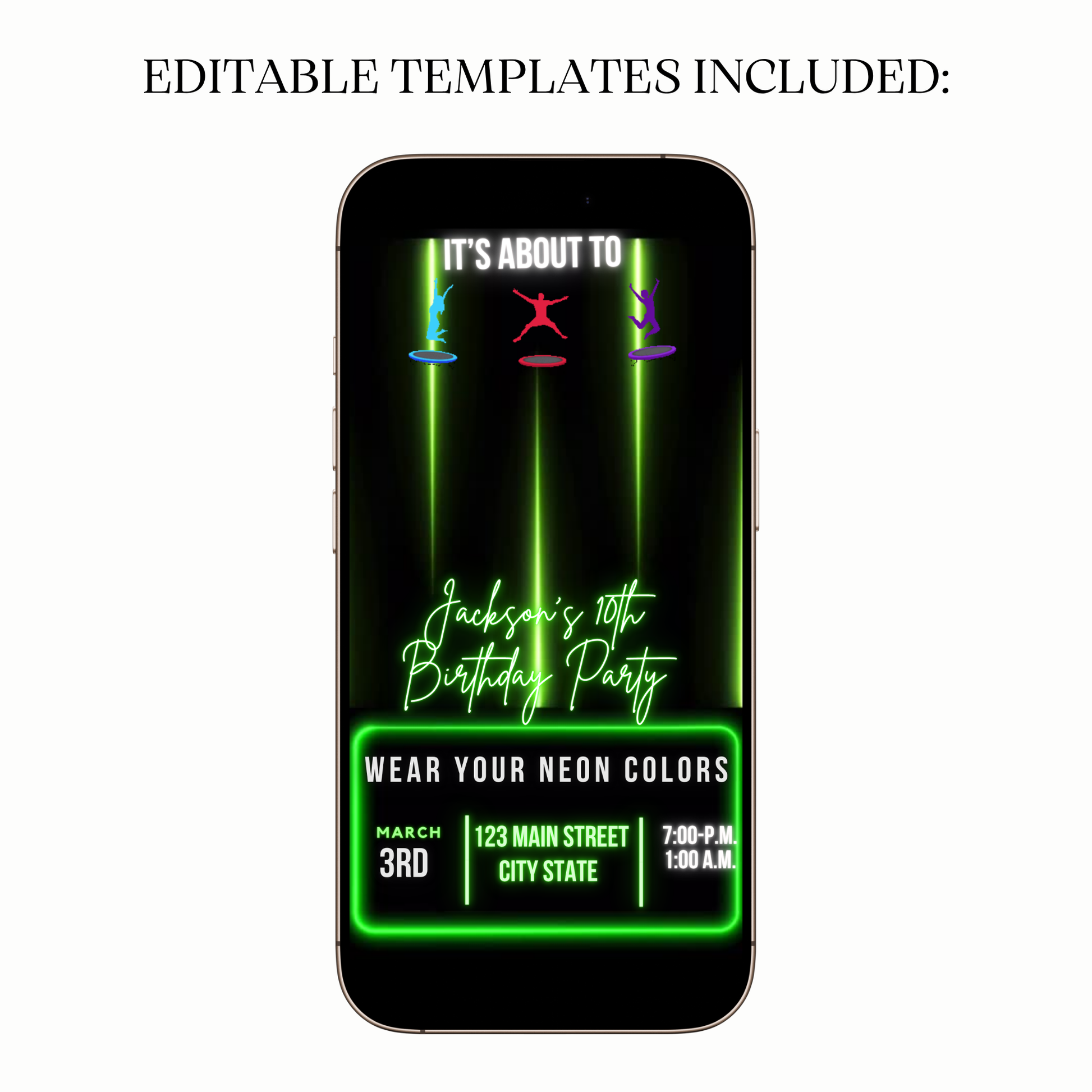 Animated Neon Glow Jump Video Invitation Evite