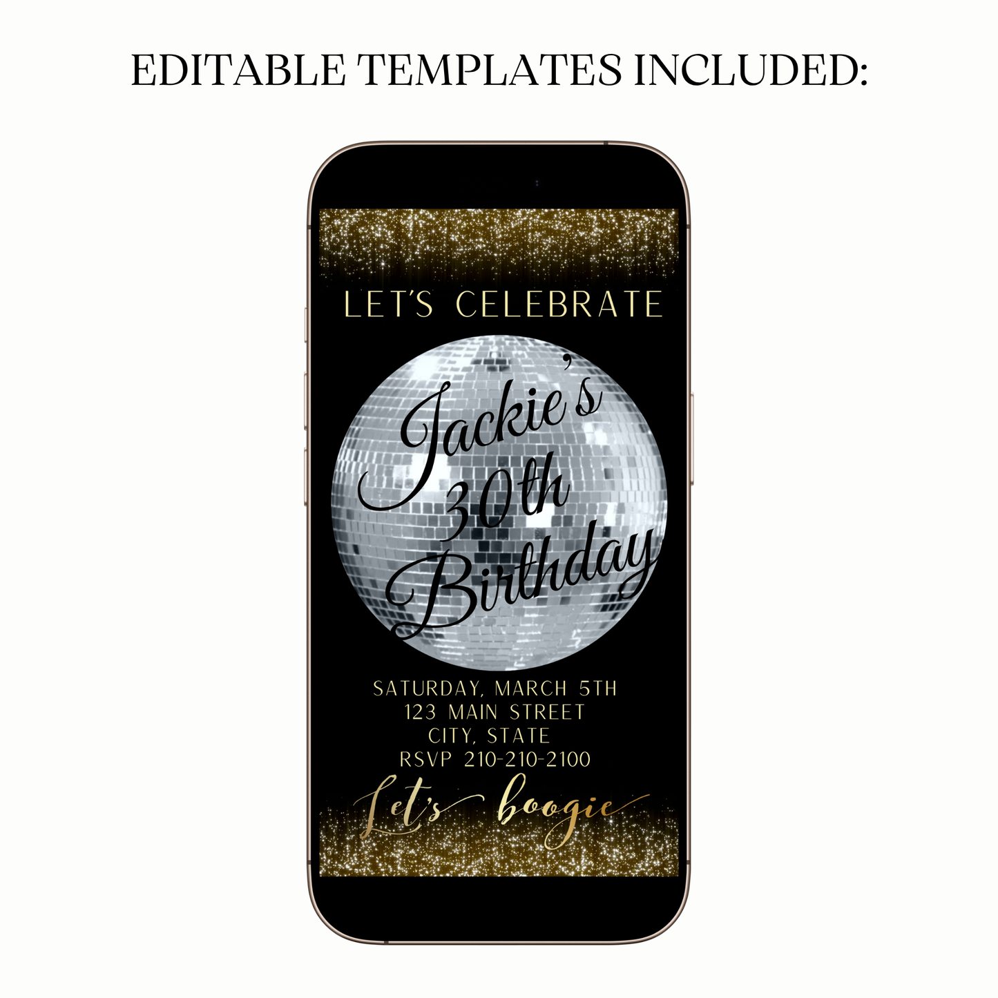 Digital 30th birthday video invitation mirror ball