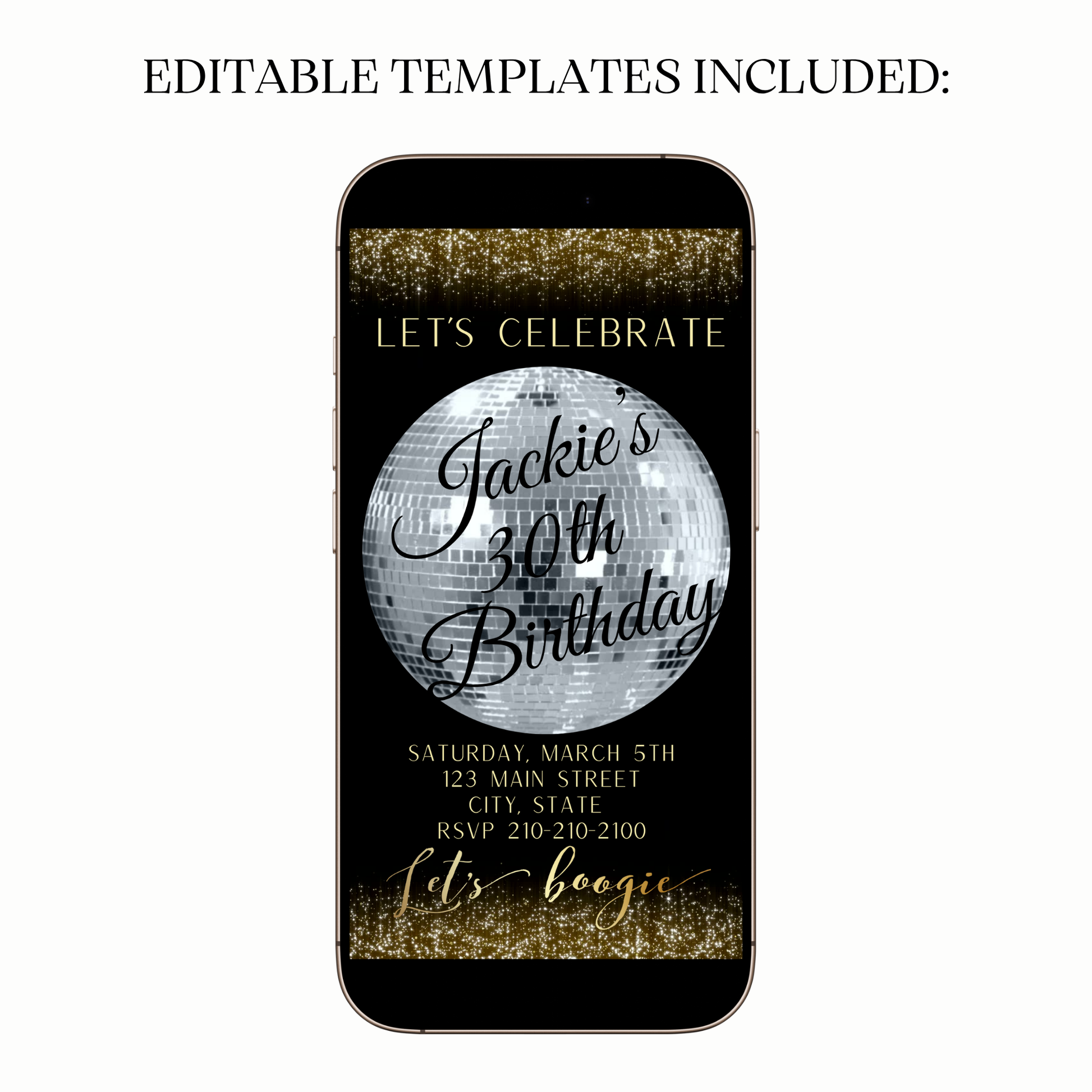 Digital 30th birthday video invitation mirror ball