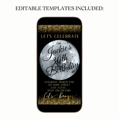 Digital 30th birthday video invitation mirror ball