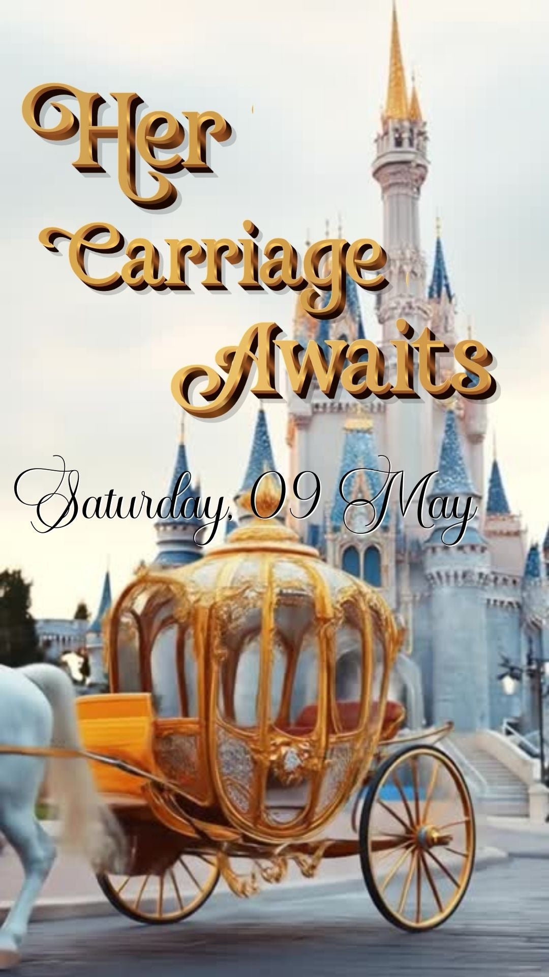 Editable cinderella fairytale quinceañera event video invitation displayed on a mobile phone, featuring an animated vertical digital invite with music, created in Canva. This premium video invitation template is designed for sharing by text, email, and social media and works with an interactive RSVP website for easy guest response tracking.