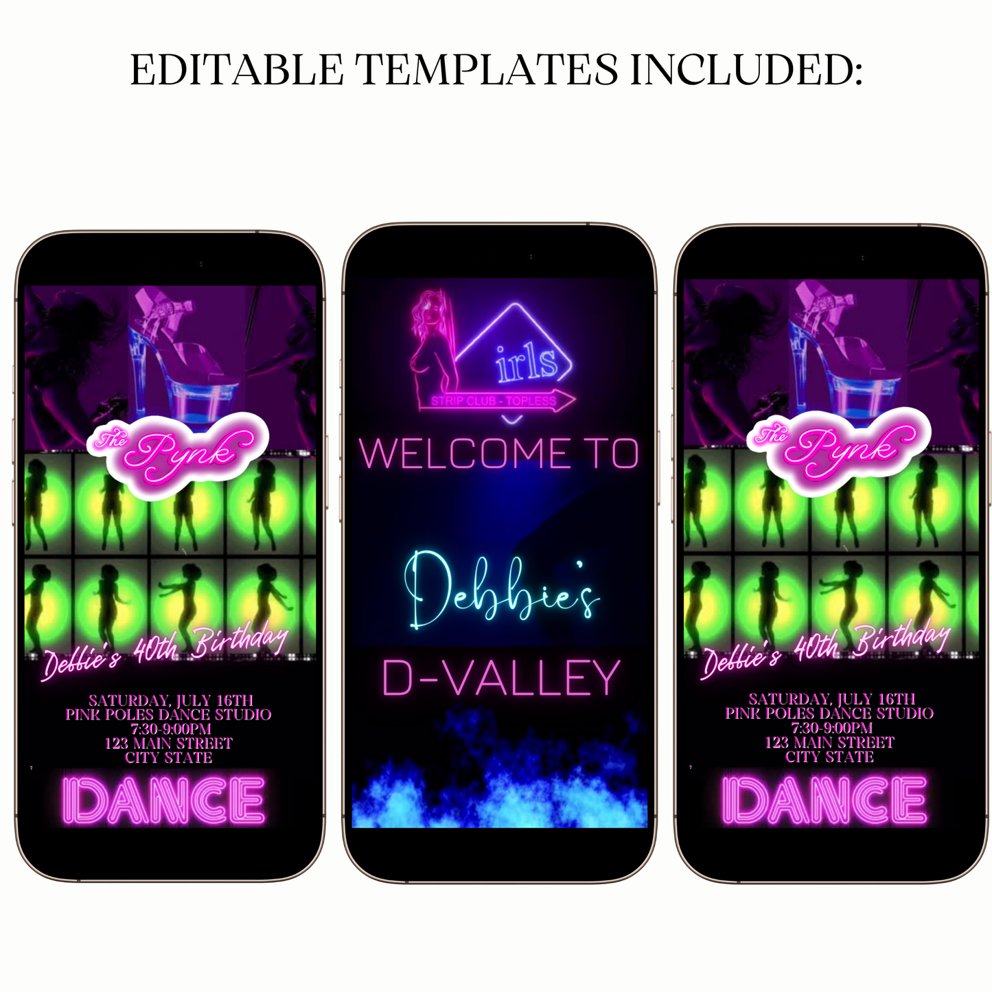 Neon Strip Club Theme Birthday Video Invitation – P Valley Gentlemens Party Evite for Mobile Sharing