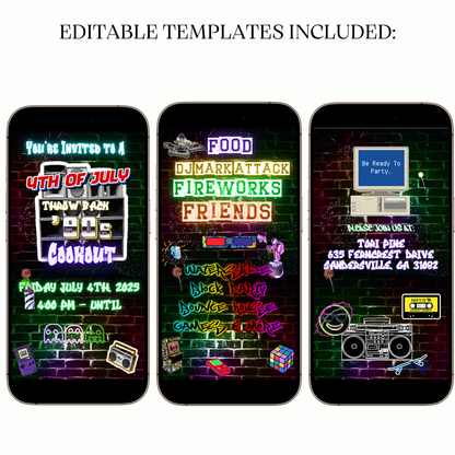 4th of July 90s Throwback Cookout Video Invitation – Retro BBQ Party Evite for Mobile Sharing